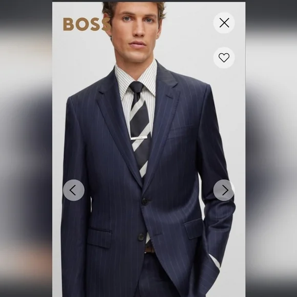 Hugo Boss 46R Wool Blazer Sport Coat Jacket Striped Navy & black 2 Buttons Long - Picture 1 of 9